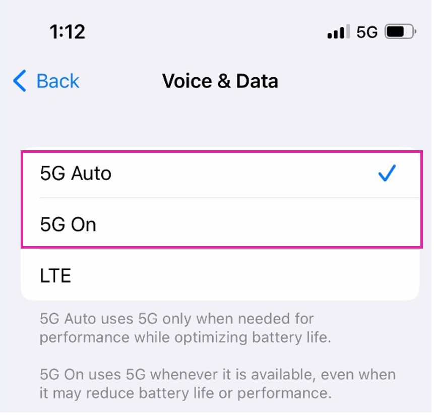 Voice and data settings